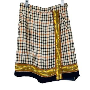 ROBOEN Vintage Plaid Wrap Skirt Short Shorts Beige Black Chain Womens S